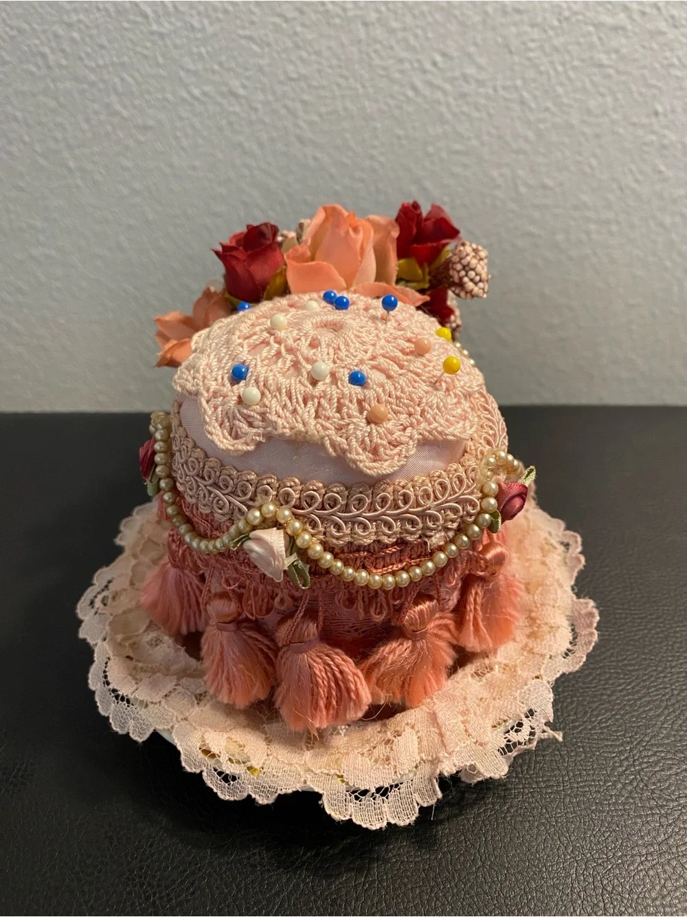 Vintage pin cushion with decorative Trim